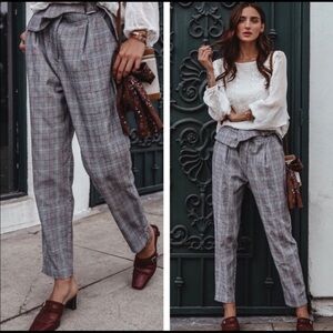 NEW Plaid Pin Striped Fold Over Paper Bag Trouser Pants